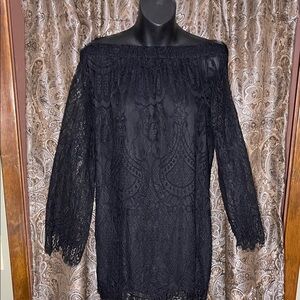 love, Fire Black Lace Off-Shoulder Dress